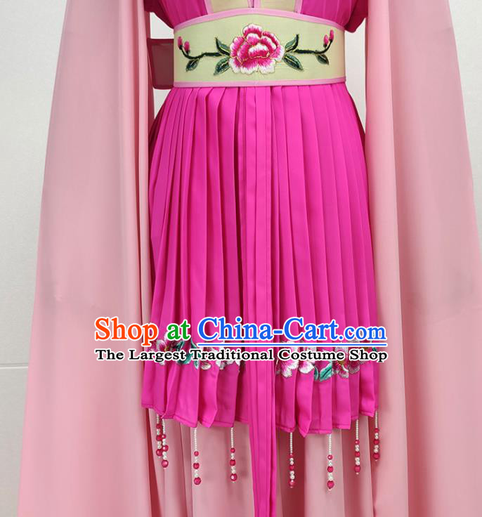 Chinese Traditional Peking Opera Diva Rosy Dress Shaoxing Opera Servant Girl Garment Beijing Opera Actress Clothing