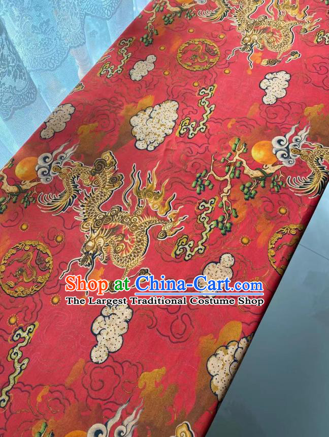 Chinese Traditional Qipao Dress Drapery Silk Fabric Classical Dragon Pattern Brocade Cloth Red Gambiered Guangdong Gauze Material