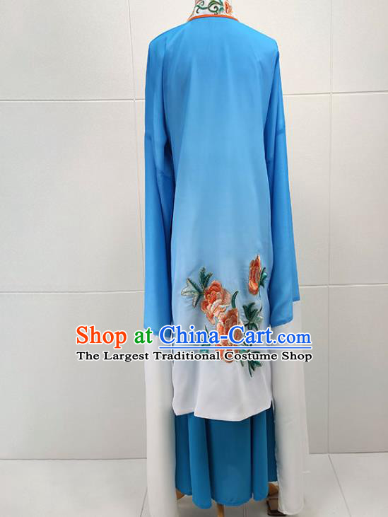 Chinese Beijing Opera Young Woman Water Sleeve Clothing Traditional Shaoxing Opera Hua Tan Blue Dress Garments