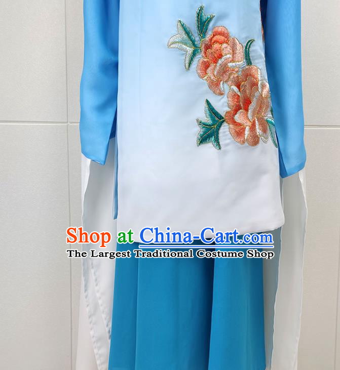 Chinese Beijing Opera Young Woman Water Sleeve Clothing Traditional Shaoxing Opera Hua Tan Blue Dress Garments