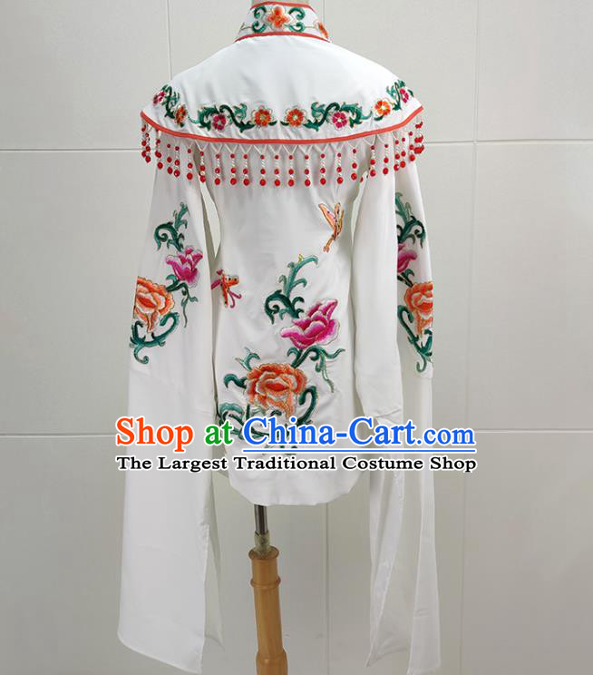 Chinese Traditional Shaoxing Opera Actress Garment Beijing Opera Princess Clothing Peking Opera Hua Tan Embroidered White Cape
