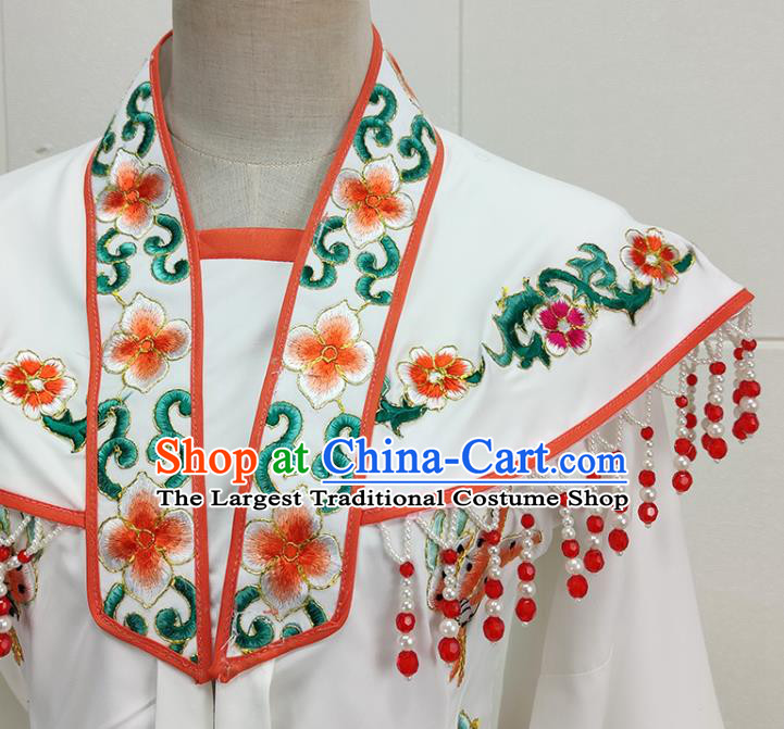 Chinese Traditional Shaoxing Opera Actress Garment Beijing Opera Princess Clothing Peking Opera Hua Tan Embroidered White Cape