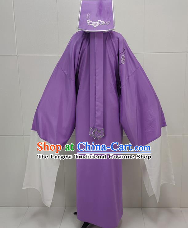 China Peking Opera Scholar Purple Robe Garments Traditional Shaoxing Opera Xiaosheng Clothing and Headwear