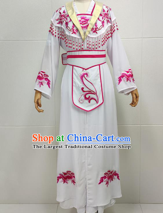 Chinese Traditional Shaoxing Opera Swordswoman Garment Beijing Opera Actress Clothing Peking Opera Young Woman White Dress
