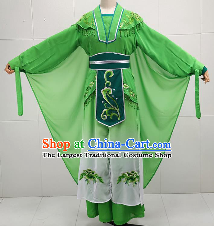 Chinese Peking Opera Young Woman Green Dress Traditional Shaoxing Opera Xiao Qing Garment Beijing Opera Swordswoman Clothing