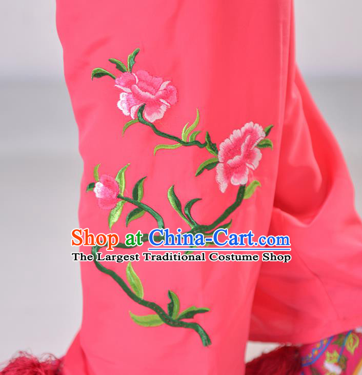 Chinese Traditional Shaoxing Opera Rosy Outfits Beijing Opera Young Lady Clothing Peking Opera Servant Girl Dress Garment