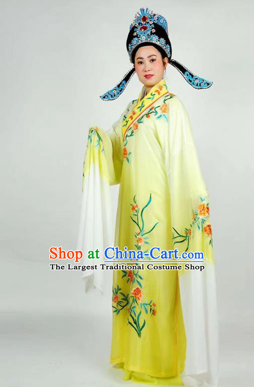 China Shaoxing Opera Scholar Clothing Traditional Peking Opera Xiaosheng Yellow Robe Garment