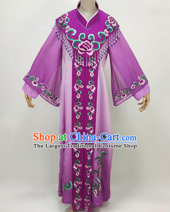 Chinese Beijing Opera Diva Clothing Traditional Peking Opera Princess Purple Dress Shaoxing Opera Actress Garment and Hat
