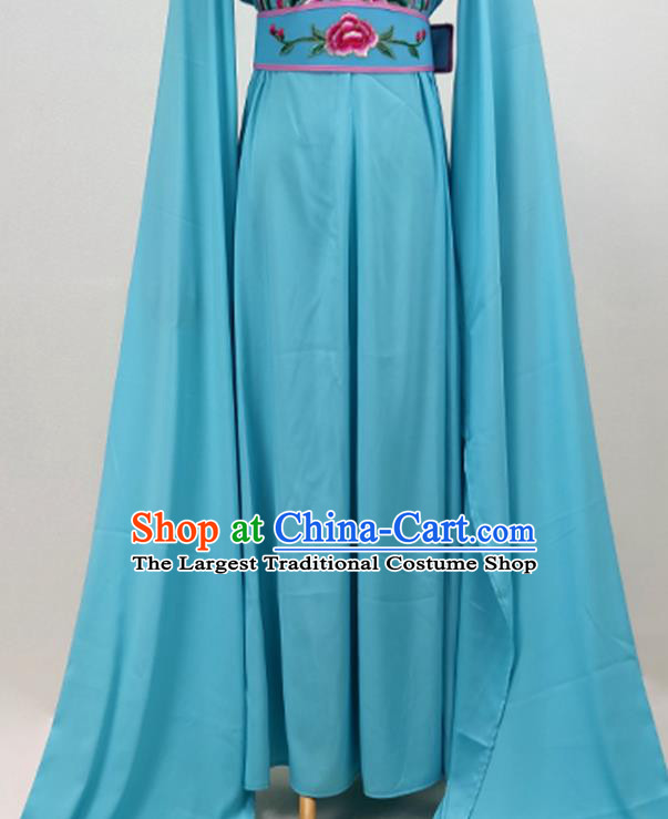 Chinese Shaoxing Opera Fairy Garment Beijing Opera Hua Tan Clothing Traditional Peking Opera Blue Water Sleeve Dress