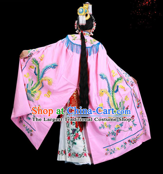 Chinese Beijing Opera Garment Empress Embroidered Cloak Clothing Traditional Peking Opera Hua Tan Pink Cape