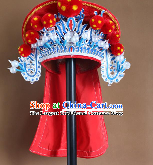 China Beijing Opera Blues Headwear Shaoxing Opera Female General Hua Mulan Hat Helmet