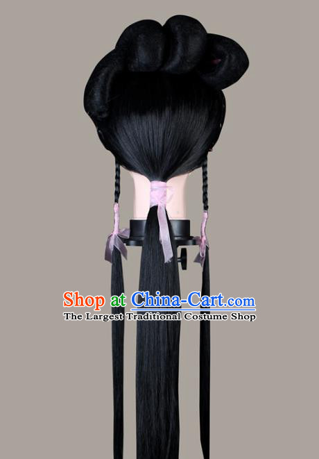 China Beijing Opera Village Girl Headwear Shaoxing Opera Servant Lady Wigs Sheath Hair Accessories