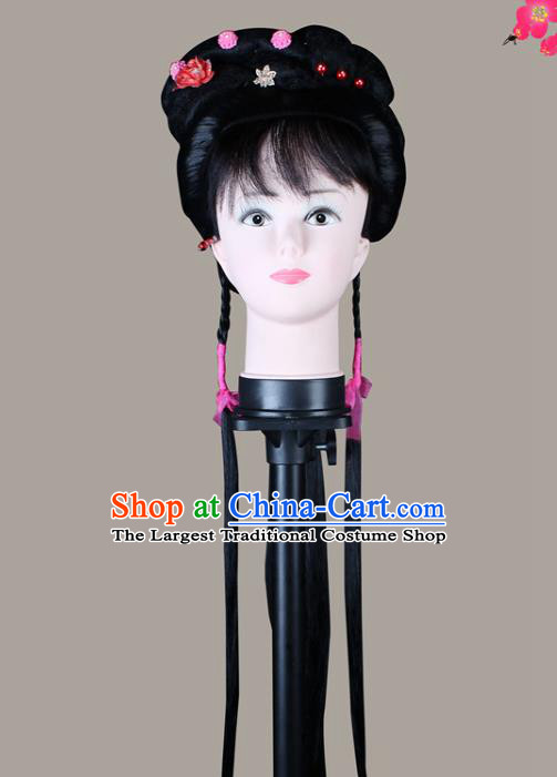 China Shaoxing Opera Servant Lady Wigs Sheath Hair Accessories Beijing Opera Village Girl Headwear