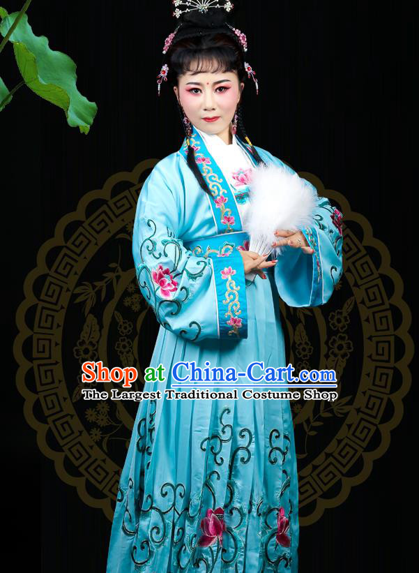 Chinese Traditional Peking Opera Hua Tan Blue Dress Beijing Opera Actress Garment Shaoxing Opera Princess Clothing