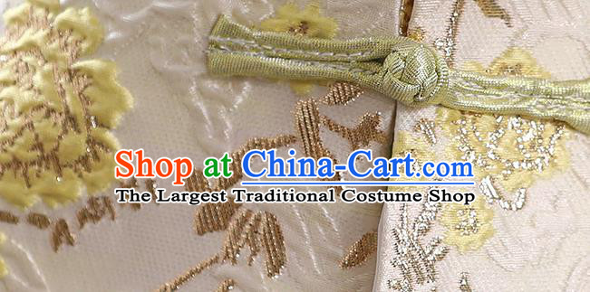 Republic of China Young Woman Beige Blouse and Green Skirt Clothing Traditional Tang Suits Costume