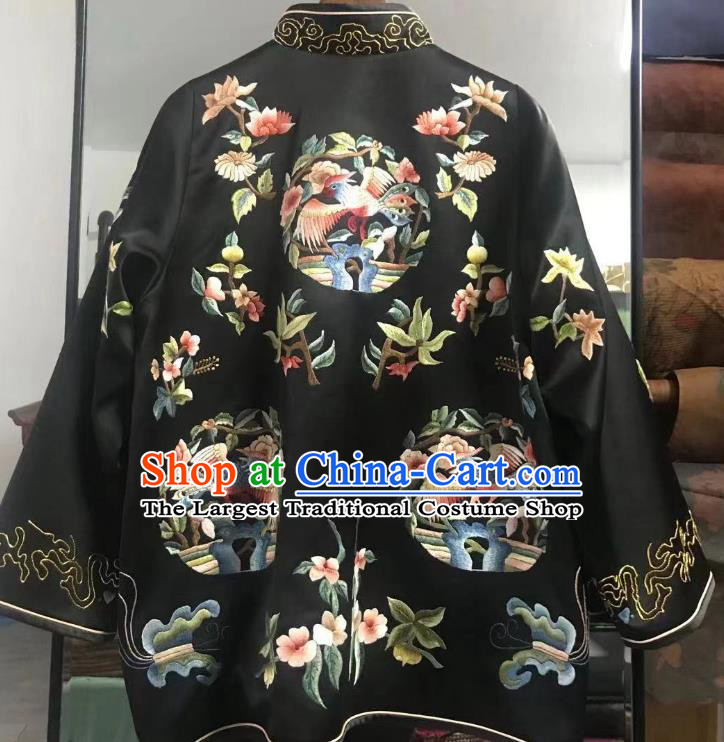 China Tang Suit Embroidered Jacket National Black Silk Outer Garment Traditional Clothing