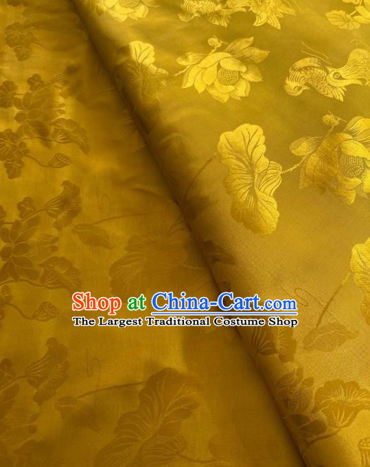 China Classical Mandarin Duck Lotus Pattern Silk Fabric Traditional Cheongsam Brocade Cloth Jacquard Yellow Tapestry Drapery