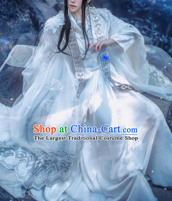 Chinese Ancient Swordsman Chu Wanning Hanfu Clothing Traditional Drama Cosplay Noble Prince White Garment Costume