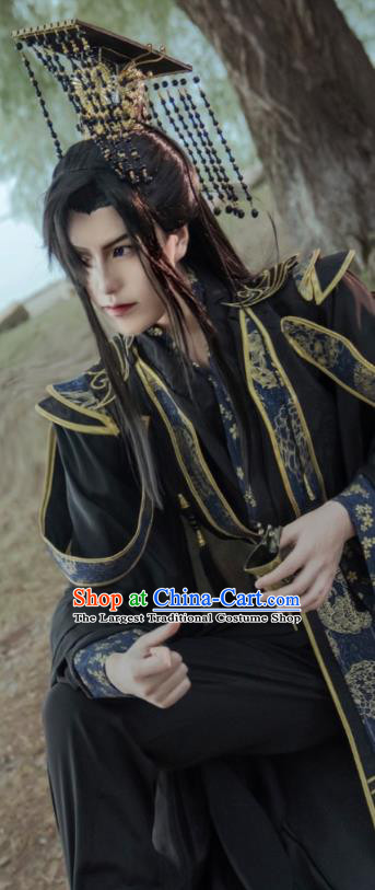 Chinese Ancient Emperor Hanfu Clothing Traditional Drama Cosplay Royal King Black Garment Costume