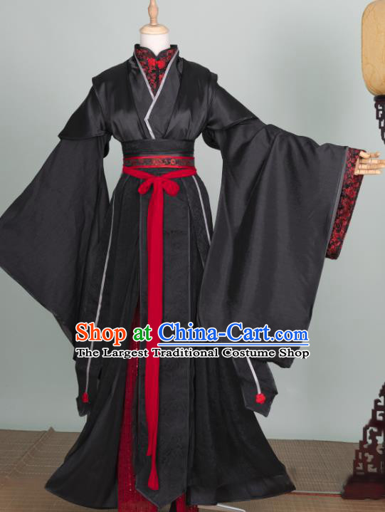 Chinese Ancient Royal King Black Hanfu Clothing Traditional Drama Cosplay Swordsman Gu Yun Garment Costume