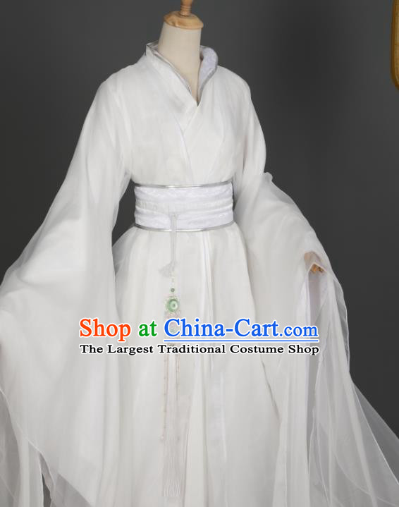 Chinese Traditional Cosplay Swordsman Chu Wanning Garment Costumes Ancient Young Knight White Hanfu Clothing