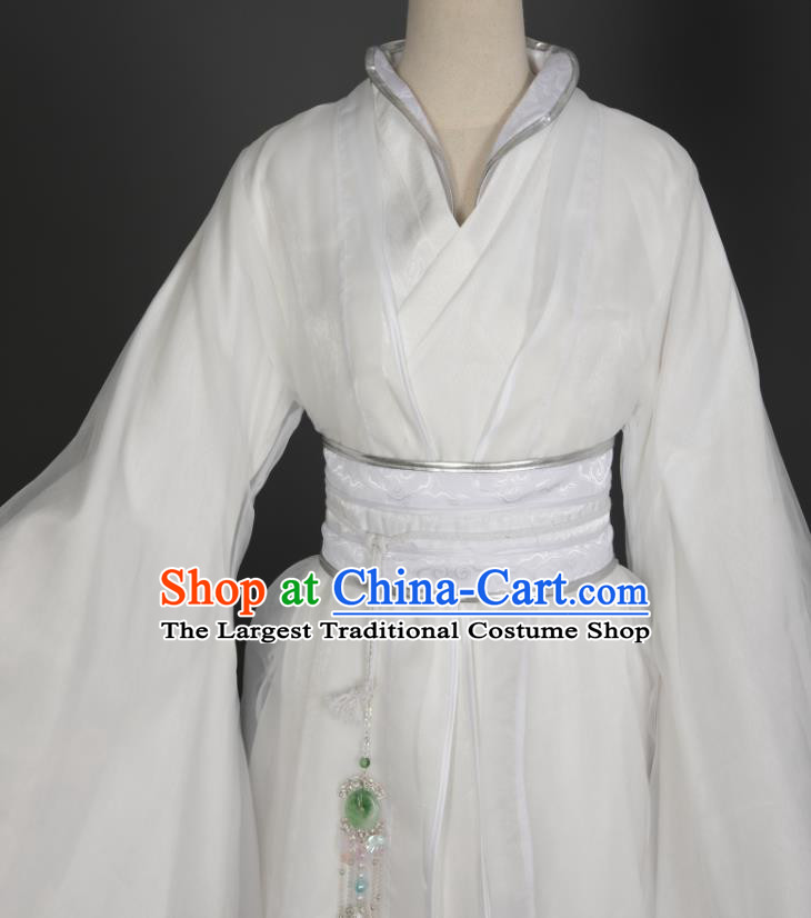 Chinese Traditional Cosplay Swordsman Chu Wanning Garment Costumes Ancient Young Knight White Hanfu Clothing