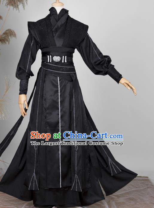 Chinese Traditional Cosplay Young Knight Garment Costumes Ancient Swordsman Black Hanfu Clothing