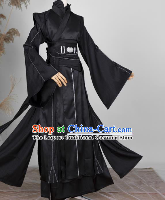 Chinese Ancient Swordsman Black Hanfu Clothing Traditional Cosplay Royal Highness Garment Costumes