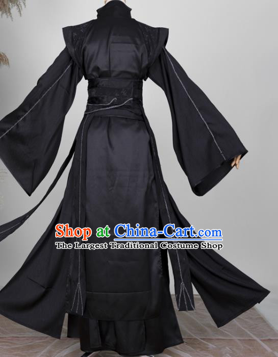 Chinese Ancient Swordsman Black Hanfu Clothing Traditional Cosplay Royal Highness Garment Costumes