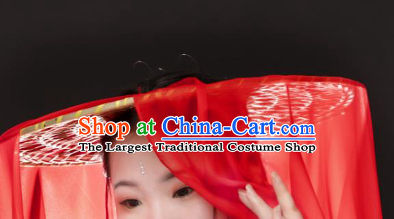 China Traditional Ming Dynasty Swordswoman Red Veil Headwear Ancient Princess Bamboo Hat