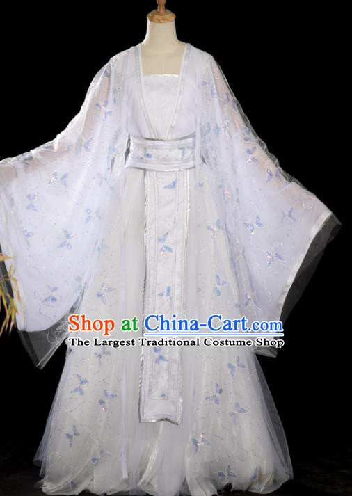 China Ancient Goddess Queen White Hanfu Dress Traditional Cosplay Imperial Consort Garments Clothing