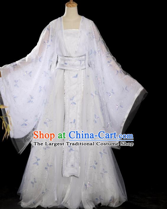 China Ancient Imperial Consort White Hanfu Dress Traditional Cosplay Goddess Garments Clothing