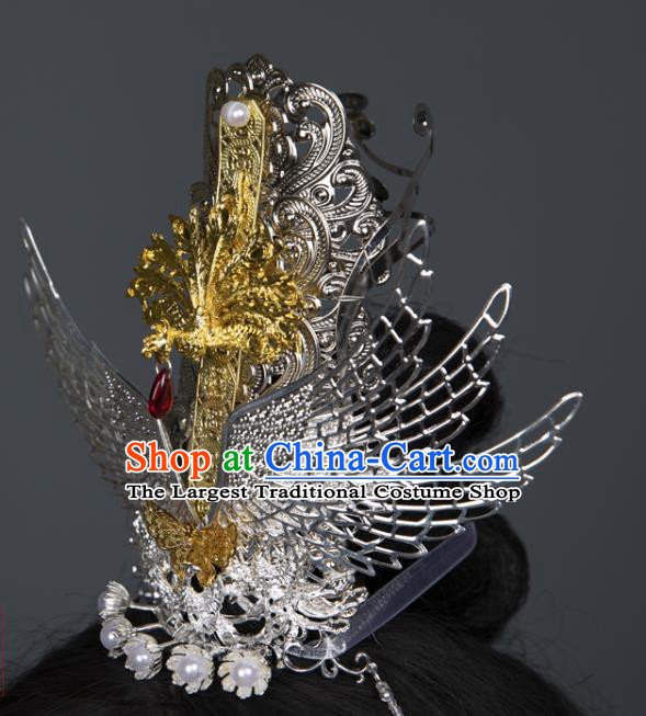 China Traditional Jin Dynasty Swordsman Hair Accessories Ancient Crown Prince Argent Hairdo Crown Hairpins