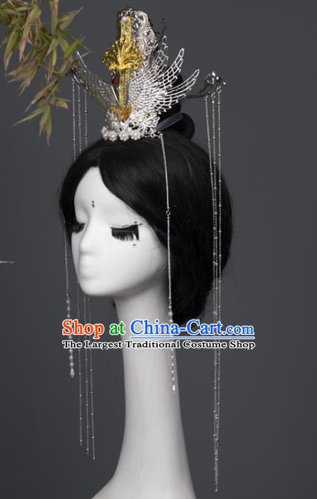China Traditional Jin Dynasty Swordsman Hair Accessories Ancient Crown Prince Argent Hairdo Crown Hairpins