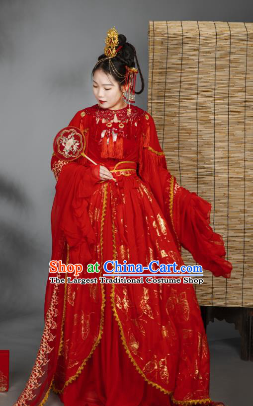China Traditional Cosplay Jin Dynasty Wedding Clothing Ancient Palace Princess Red Hanfu Dress Garments