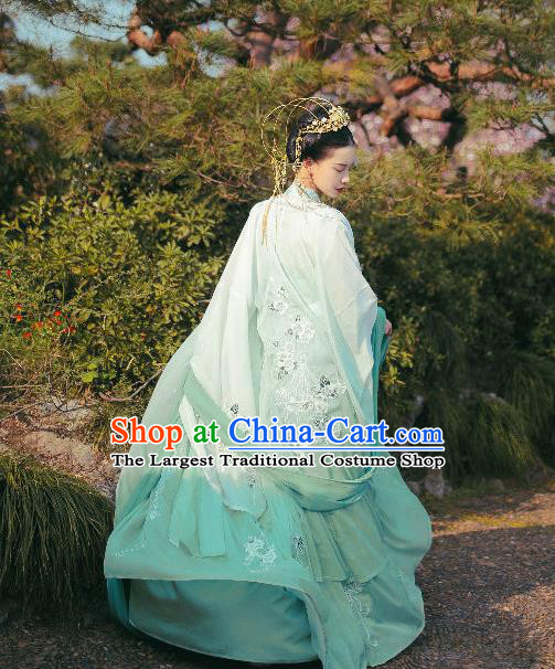 China Ancient Palace Beauty Green Hanfu Dress Garments Traditional Tang Dynasty Imperial Consort Historical Clothing for Women