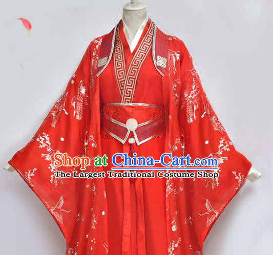 Chinese Ancient Crown Prince Red Hanfu Clothing Drama Cosplay Noble Childe Wedding Garment Costumes