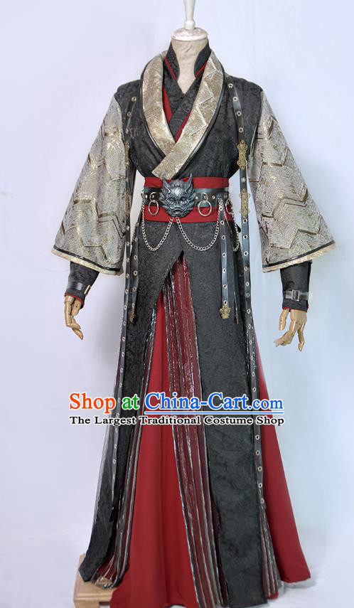 Chinese Ancient Swordsman Black Hanfu Clothing Drama Cosplay Royal King Garment Costumes