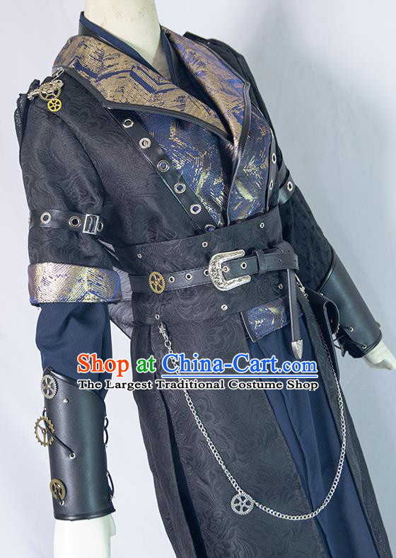 Chinese Ancient Young Knight Black Hanfu Clothing Drama Cosplay Hero Swordsman Garment Costumes