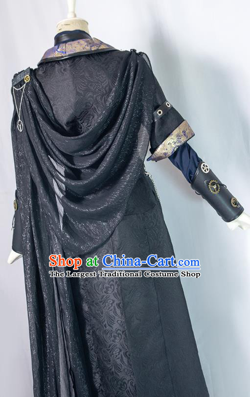 Chinese Ancient Young Knight Black Hanfu Clothing Drama Cosplay Hero Swordsman Garment Costumes