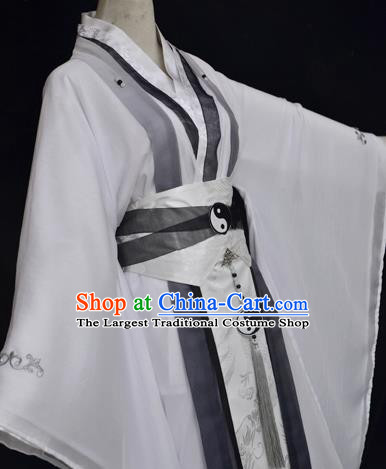 Chinese Ancient Taoist Priest Hanfu Clothing Drama Cosplay Song Dynasty Swordsman White Garment Costumes