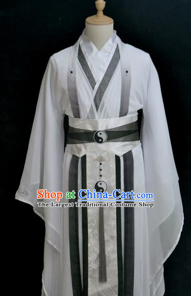 Chinese Ancient Taoist Priest Hanfu Clothing Drama Cosplay Song Dynasty Swordsman White Garment Costumes