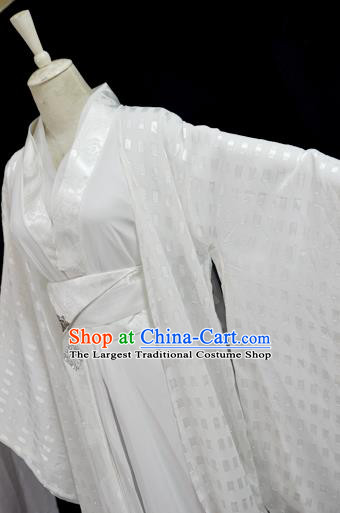 Chinese Ancient Swordsman White Hanfu Clothing Drama Cosplay Jin Dynasty Crown Prince Garment Costumes