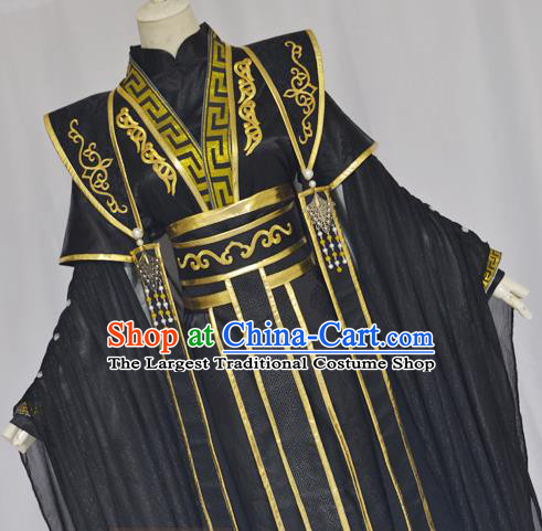 Chinese Ancient Royal Highness Hanfu Clothing Drama Cosplay Tang Dynasty King Black Garment Costumes
