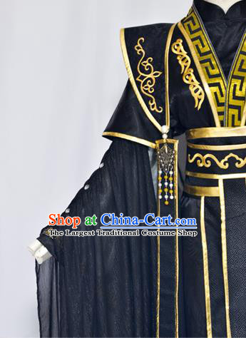 Chinese Ancient Royal Highness Hanfu Clothing Drama Cosplay Tang Dynasty King Black Garment Costumes