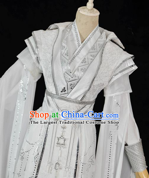 Chinese Ancient Swordsman White Hanfu Clothing Drama Cosplay Young Knight Garment Costumes