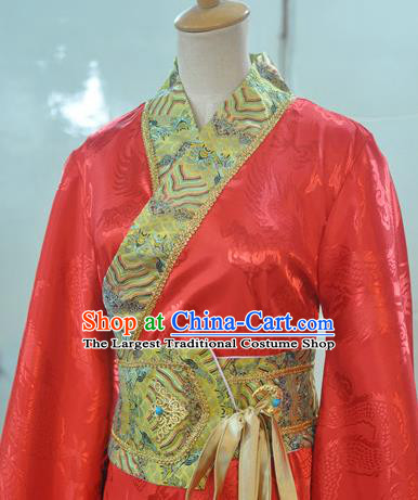 Chinese Ancient Emperor Red Hanfu Clothing Drama Cosplay Apparels Han Dynasty King Garment Costumes