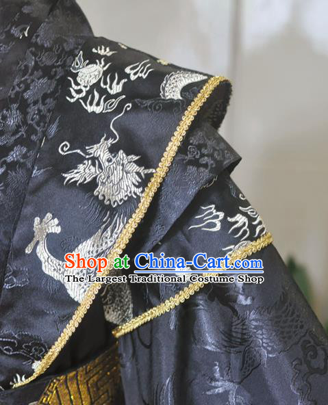 Chinese Ancient Monarch Black Hanfu Clothing Drama Cosplay King Apparels Qin Dynasty Emperor Garment Costumes