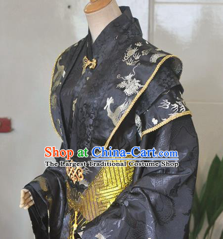 Chinese Ancient Monarch Black Hanfu Clothing Drama Cosplay King Apparels Qin Dynasty Emperor Garment Costumes