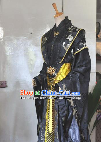 Chinese Ancient Monarch Black Hanfu Clothing Drama Cosplay King Apparels Qin Dynasty Emperor Garment Costumes